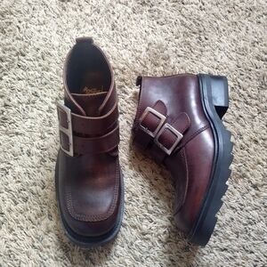 Mosa vintage 90s Brown leather 2 buckled square toe boots sz 41/8